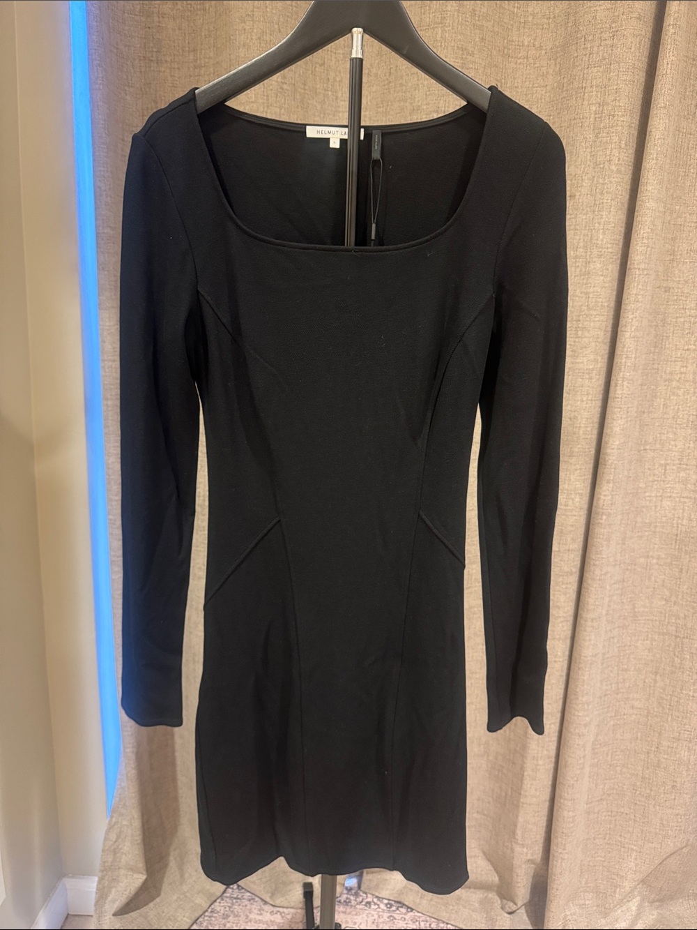 Helmut Lang Black Long-Sleeve Scoop Neck Dress